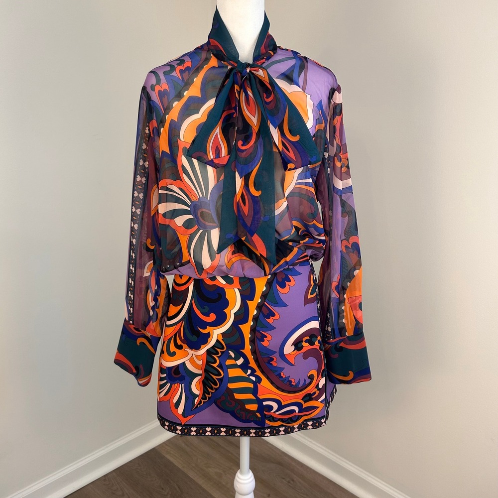 Zara Paisley Print Mini Dress Women XS Sheer Blouse Top Boho Retro Chic - Picture 2 of 12